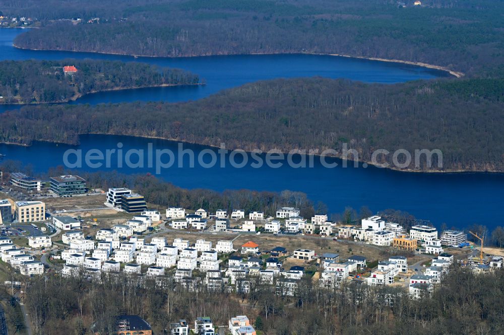 Aerial image Potsdam - Construction site to build a new multi-family residential complex on Lake Jungfernsee in Potsdam in the state Brandenburg, Germany