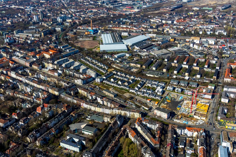 Aerial image Dortmund - Construction site to build a new multi-family residential complex Kaiser-Quartier on Kloennestrasse in the district Kaiserbrunnen in Dortmund at Ruhrgebiet in the state North Rhine-Westphalia, Germany
