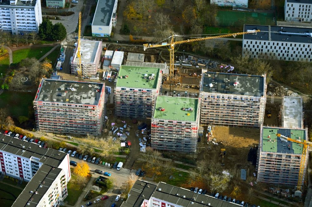 Aerial image Berlin - Construction site to build a new multi-family residential complex on Karl-Holtz-Strasse in the district Marzahn in Berlin, Germany
