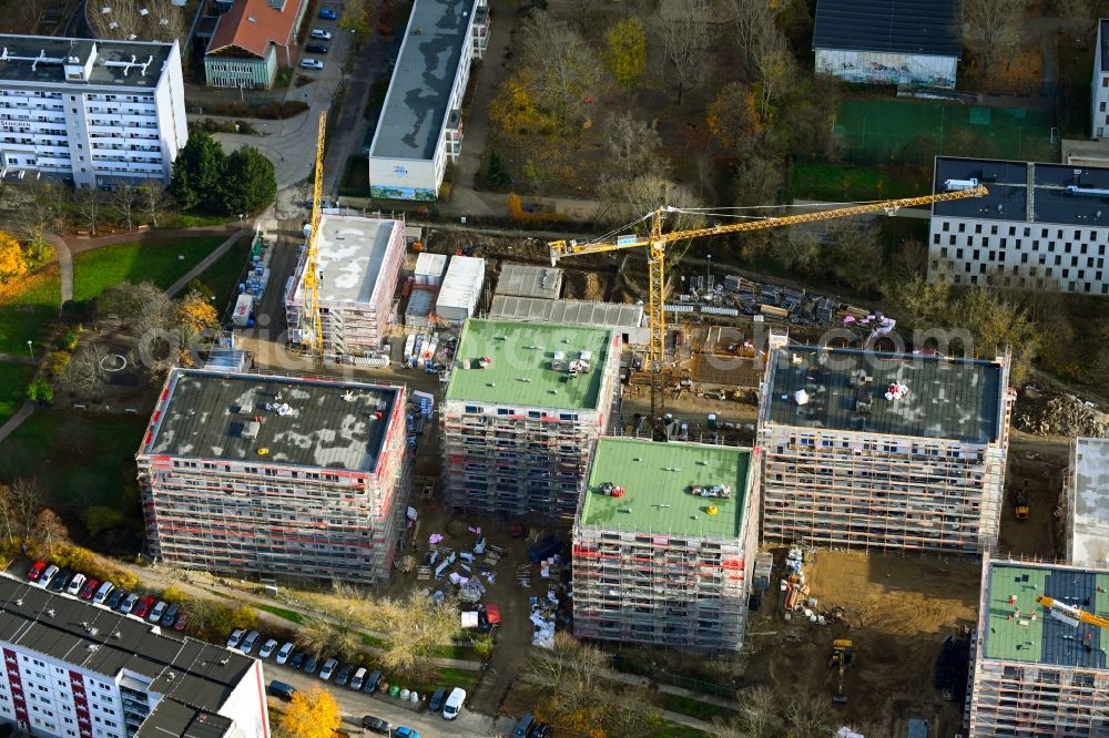 Aerial photograph Berlin - Construction site to build a new multi-family residential complex on Karl-Holtz-Strasse in the district Marzahn in Berlin, Germany