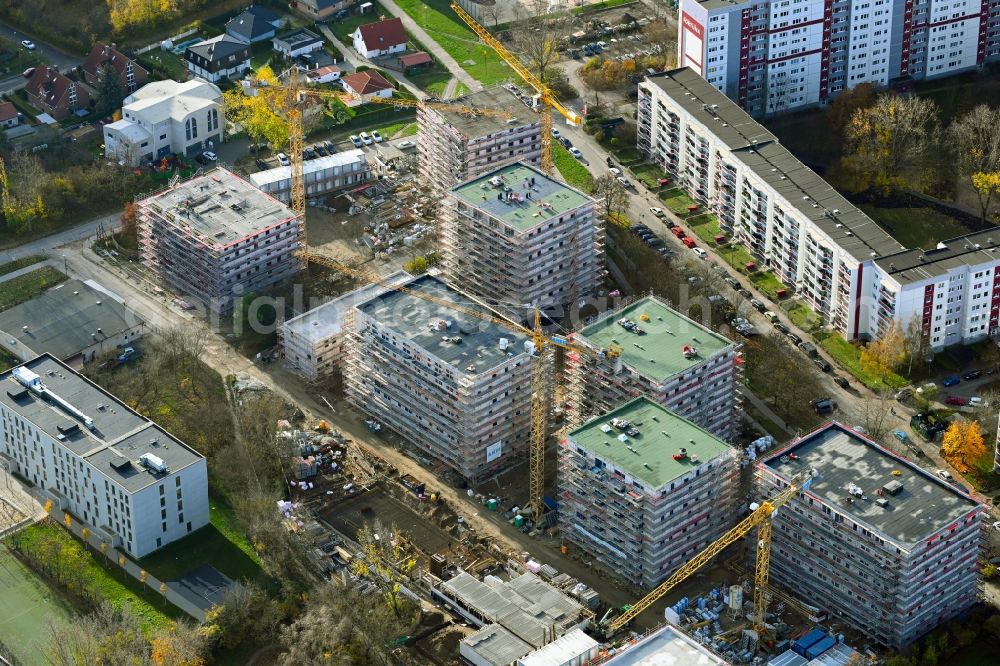 Aerial photograph Berlin - Construction site to build a new multi-family residential complex on Karl-Holtz-Strasse in the district Marzahn in Berlin, Germany