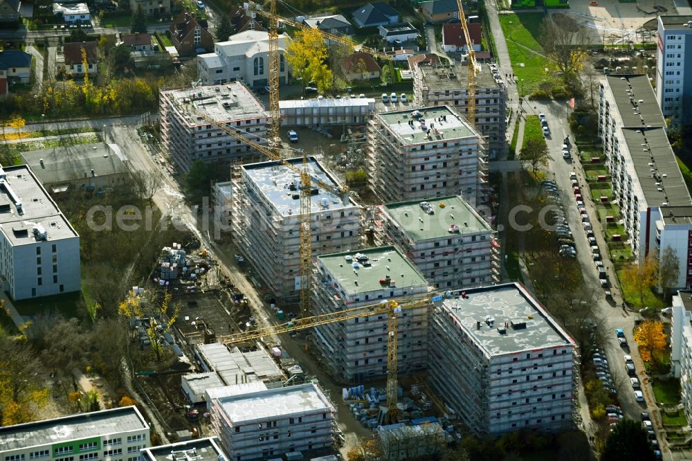 Berlin from above - Construction site to build a new multi-family residential complex on Karl-Holtz-Strasse in the district Marzahn in Berlin, Germany