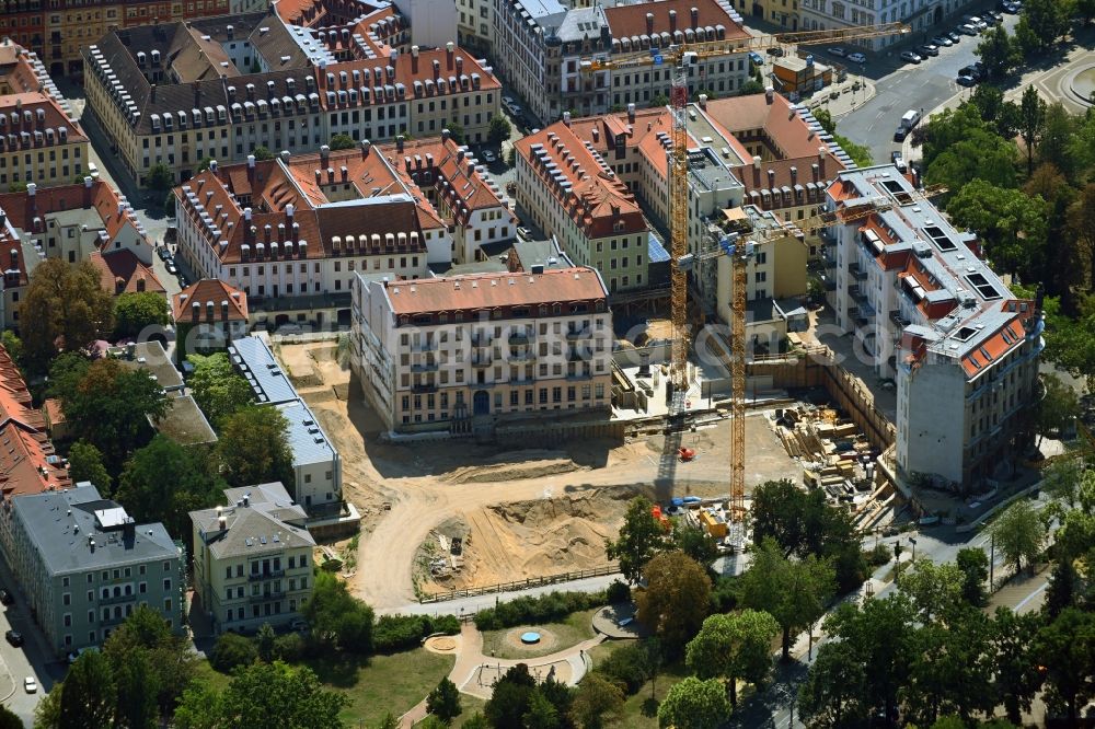 Aerial photograph Dresden - Construction site to build a new multi-family residential complex Koenigshoefe on Theresienstrasse in Dresden in the state Saxony, Germany