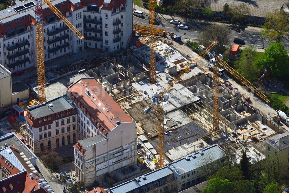 Aerial image Dresden - Construction site to build a new multi-family residential complex Koenigshoefe on street Theresienstrasse in the district Innere Neustadt in Dresden in the state Saxony, Germany