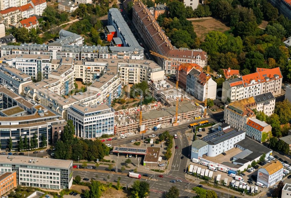 Aerial photograph Leipzig - Construction site to build a new multi-family residential complex Konstantinum on Kohlgartenstrasse - Konstantinstrasse in Leipzig in the state Saxony, Germany