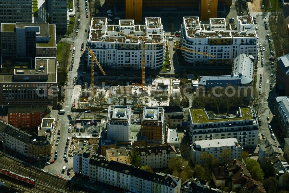 Aerial photograph Frankfurt am Main - Construction site to build a new multi-family residential complex Kuhwaldstrasse corner Voltastrasse in the district Bockenheim in Frankfurt in the state Hesse, Germany