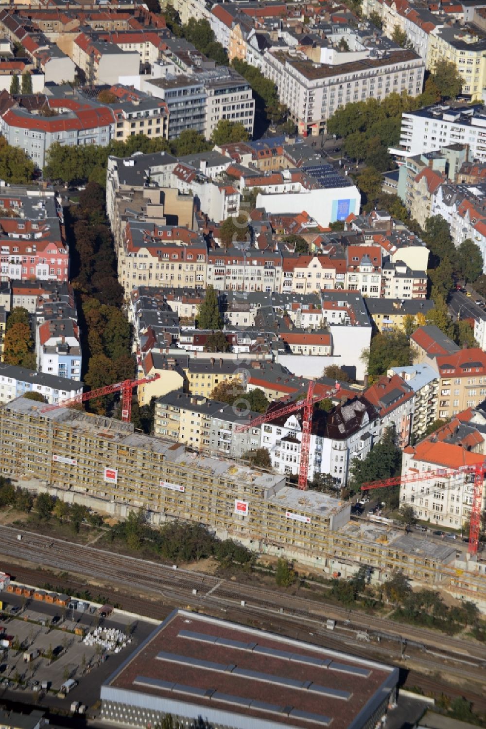 Aerial image Berlin - Construction site to build a new multi-family residential complex from Koester company at the Seesener Strasse Halensee in Berlin in Germany