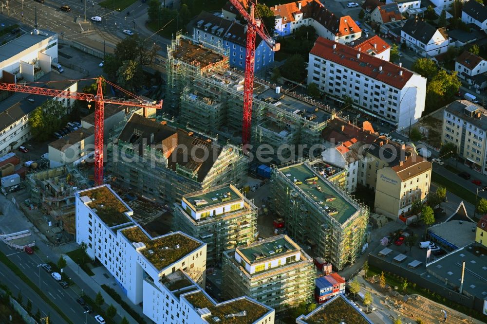 München from above - Construction site to build a new multi-family residential complex Kuvertfabrik in the district Pasing-Obermenzing in Munich in the state Bavaria, Germany