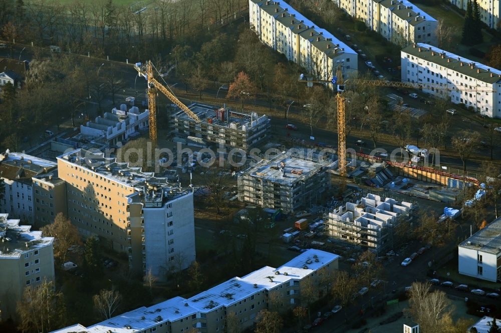 Aerial image Berlin - Construction site to build a new multi-family residential complex on Mudrastrasse in the district Lankwitz in Berlin, Germany