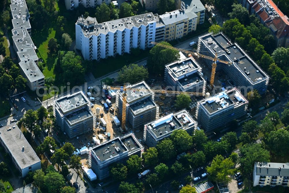 Berlin from above - Construction site to build a new multi-family residential complex on Mudrastrasse in the district Lankwitz in Berlin, Germany