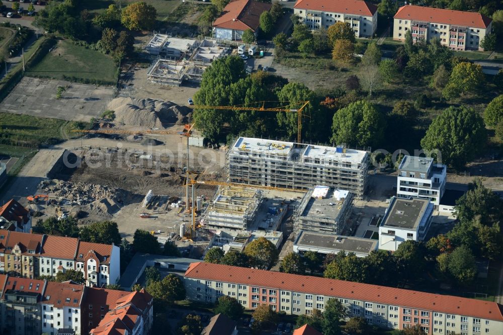 Erfurt from the bird's eye view: Construction site to build a new multi-family residential complex Lassallestrasse in Johannesvorstadt in Erfurt in the state Thuringia