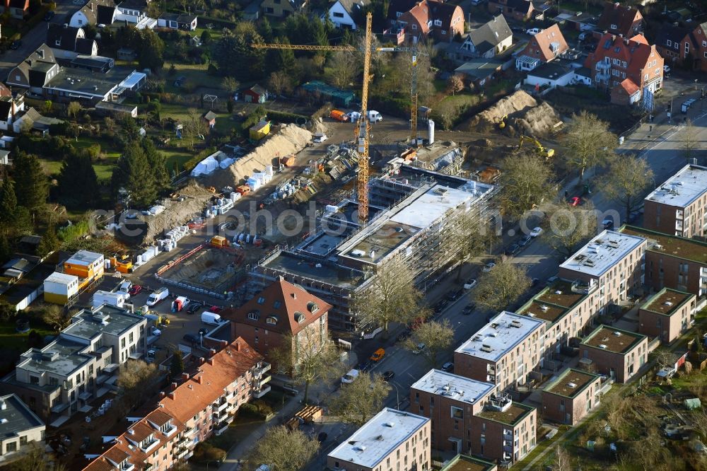 Lübeck from above - Construction site to build a new multi-family residential complex of LUeBECKER BAUVEREIN eG on Ratzeburger Allee in Luebeck in the state Schleswig-Holstein, Germany
