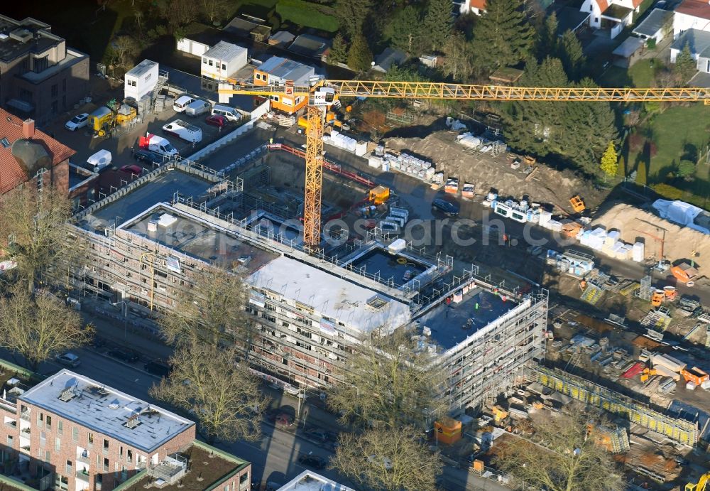 Lübeck from the bird's eye view: Construction site to build a new multi-family residential complex of LUeBECKER BAUVEREIN eG on Ratzeburger Allee in Luebeck in the state Schleswig-Holstein, Germany