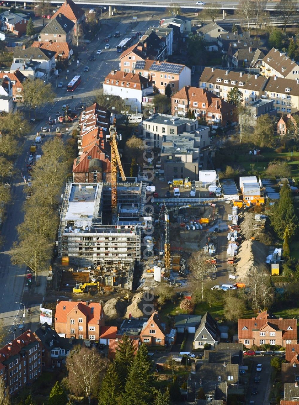 Aerial photograph Lübeck - Construction site to build a new multi-family residential complex of LUeBECKER BAUVEREIN eG on Ratzeburger Allee in Luebeck in the state Schleswig-Holstein, Germany