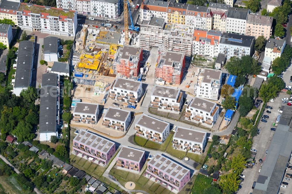 Berlin from the bird's eye view: Construction site to build a new multi-family residential complex Das Lichtenhain on Lueckstrasse - Im Lichtenhain in the district Lichtenberg in Berlin, Germany
