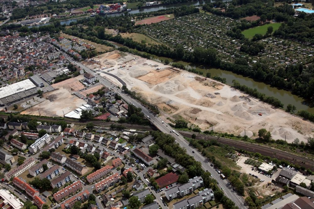 Wiesbaden from above - Construction site to build a new multi-family residential complex Linde-Quartier in the district Mainz-Kostheim in Wiesbaden in the state Hesse, Germany