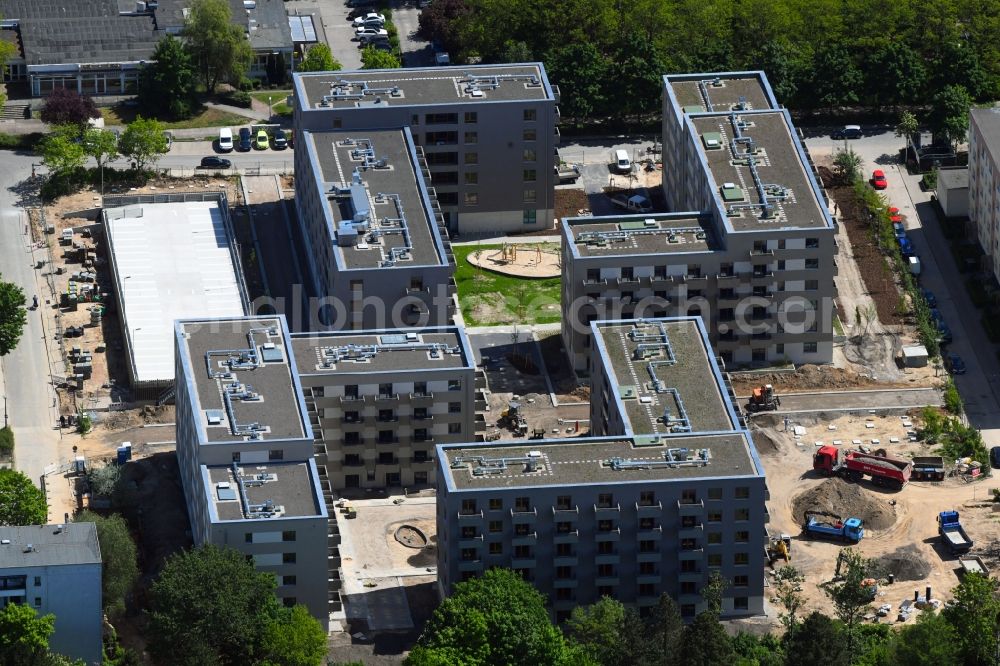 Berlin from above - Construction site to build a new multi-family residential complex Lion-Feuchtwanger-Strasse - Gadebuscher Strasse in the district Hellersdorf in Berlin, Germany