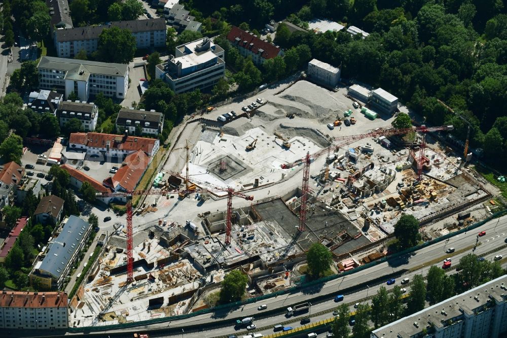 Aerial photograph München - Construction site to build a new multi-family residential complex LIVING ISAR on Hellabrunner Strasse in the district Untergiesing-Harlaching in Munich in the state Bavaria, Germany