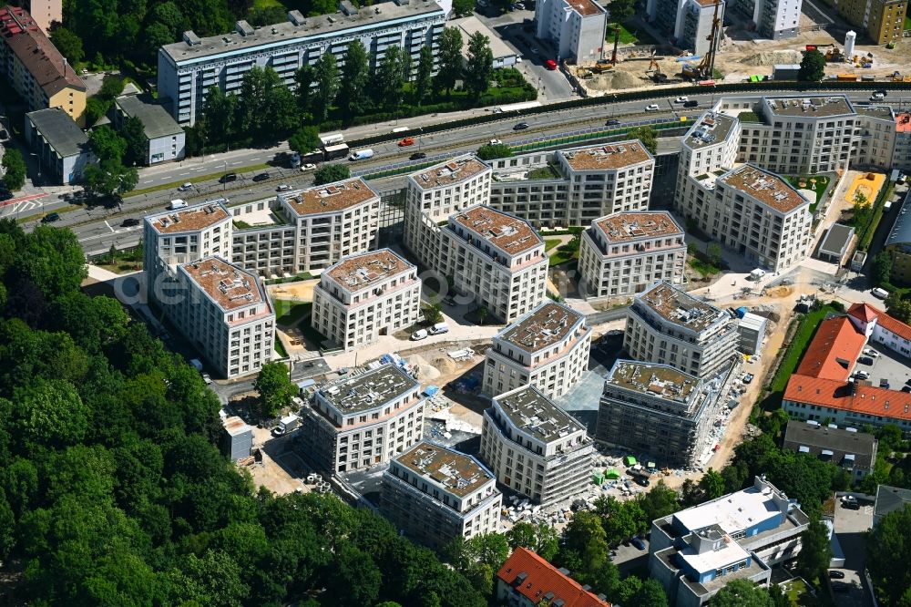 Aerial photograph München - Construction site to build a new multi-family residential complex LIVING ISAR on Hellabrunner Strasse in the district Untergiesing-Harlaching in Munich in the state Bavaria, Germany