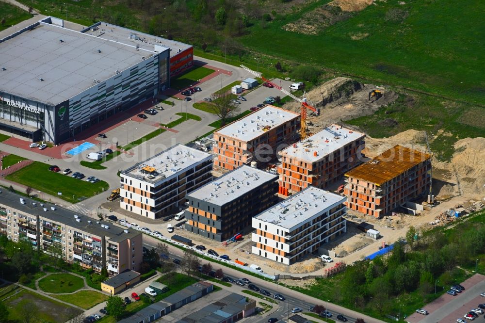 Aerial image Zgorzelec - Gerltsch - Construction site to build a new multi-family residential complex on Lubanska in Zgorzelec - Gerltsch in Dolnoslaskie - Niederschlesien, Poland