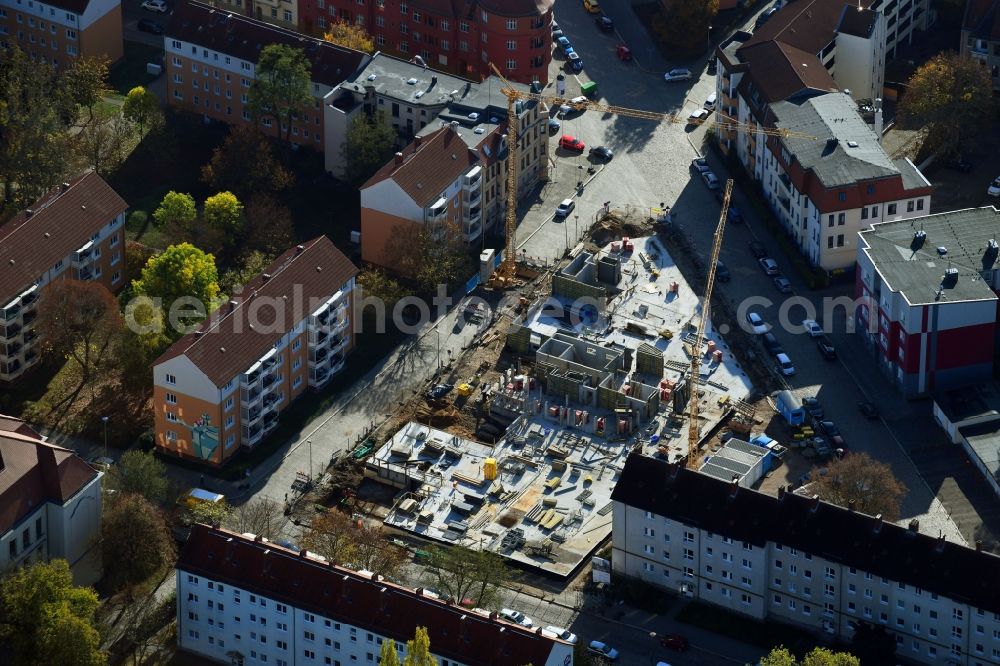 Aerial image Magdeburg - Construction site to build a new multi-family residential complex of Wohnungsbaugenossenschaft Magdeburg-Stadtfeld eG on Peter-Paul-Strasse - Johannes-Kirsch-Strasse in Magdeburg in the state Saxony-Anhalt, Germany