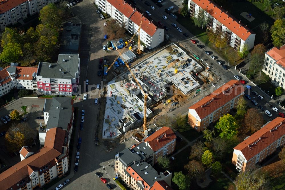 Aerial photograph Magdeburg - Construction site to build a new multi-family residential complex of Wohnungsbaugenossenschaft Magdeburg-Stadtfeld eG on Peter-Paul-Strasse - Johannes-Kirsch-Strasse in Magdeburg in the state Saxony-Anhalt, Germany