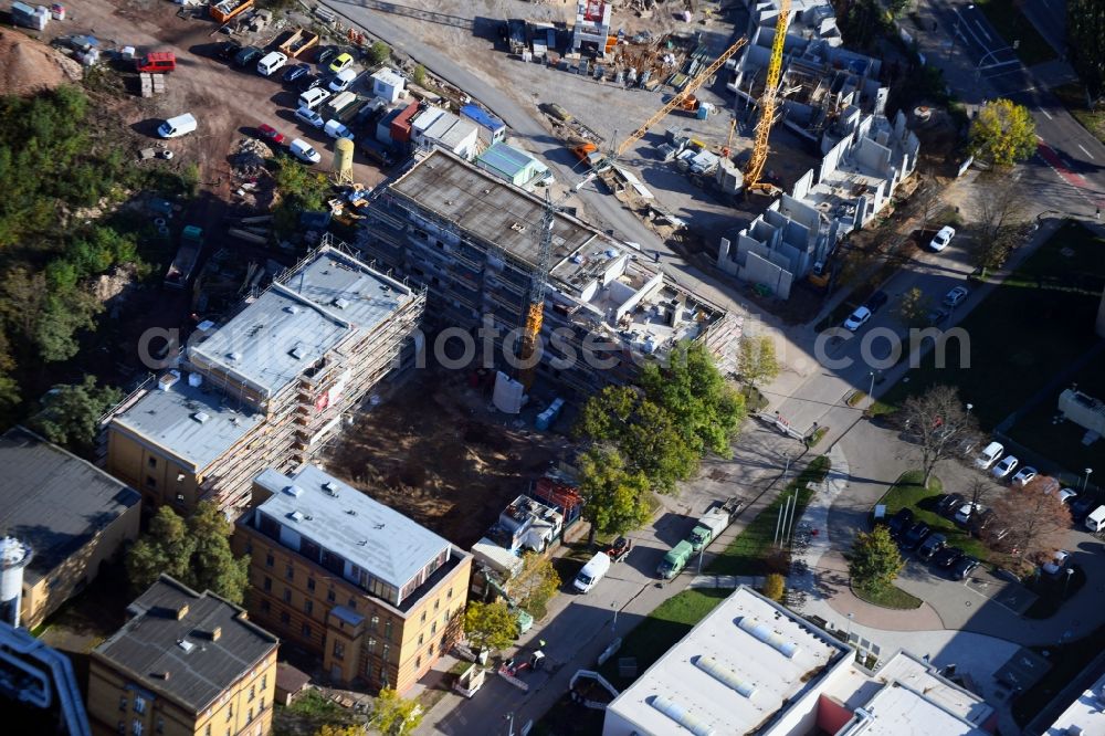 Aerial photograph Magdeburg - Construction site to build a new multi-family residential complex Virchowquartier on Virchowstrasse in Magdeburg in the state Saxony-Anhalt, Germany