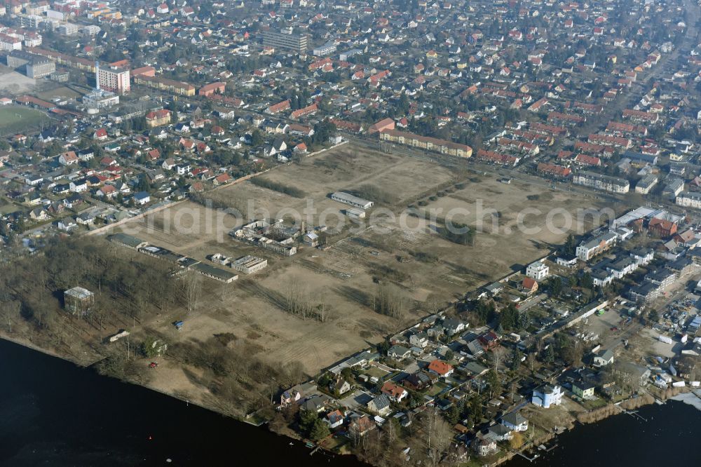 Aerial photograph Berlin - Construction site to build a new multi-family residential complex Marienufer on street Wendenschlossstrasse in the district Treptow-Koepenick in Berlin, Germany