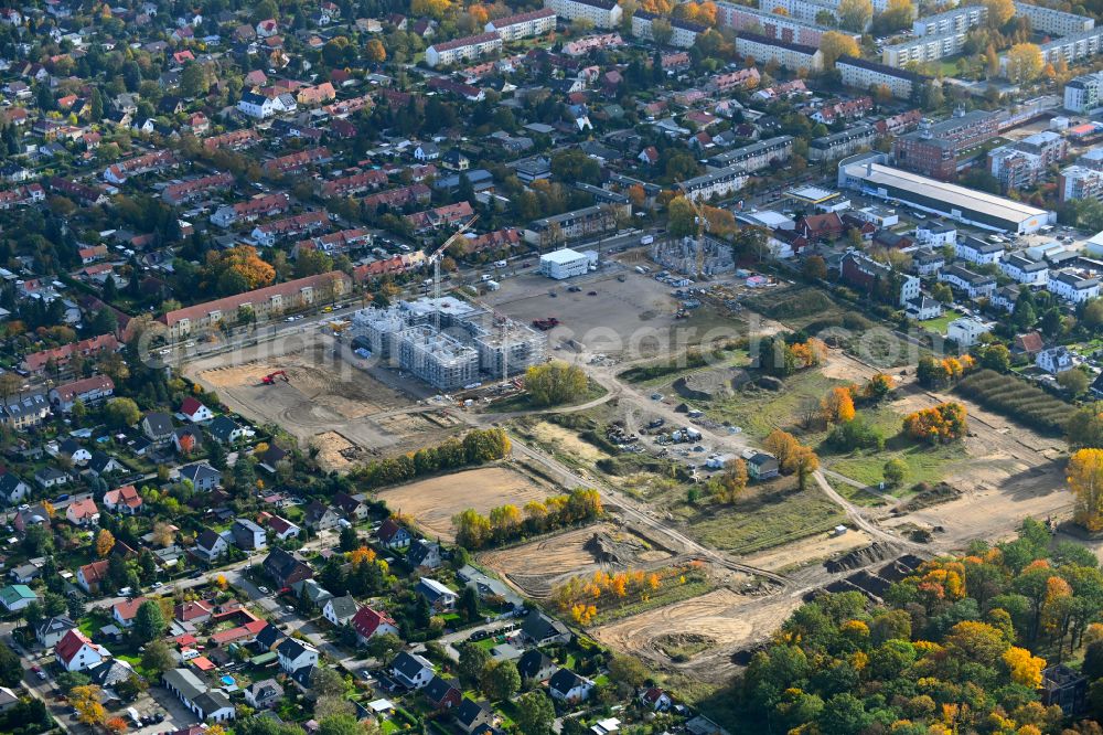 Aerial image Berlin - Construction site to build a new multi-family residential complex Marienufer on street Wendenschlossstrasse in the district Koepenick in Berlin, Germany