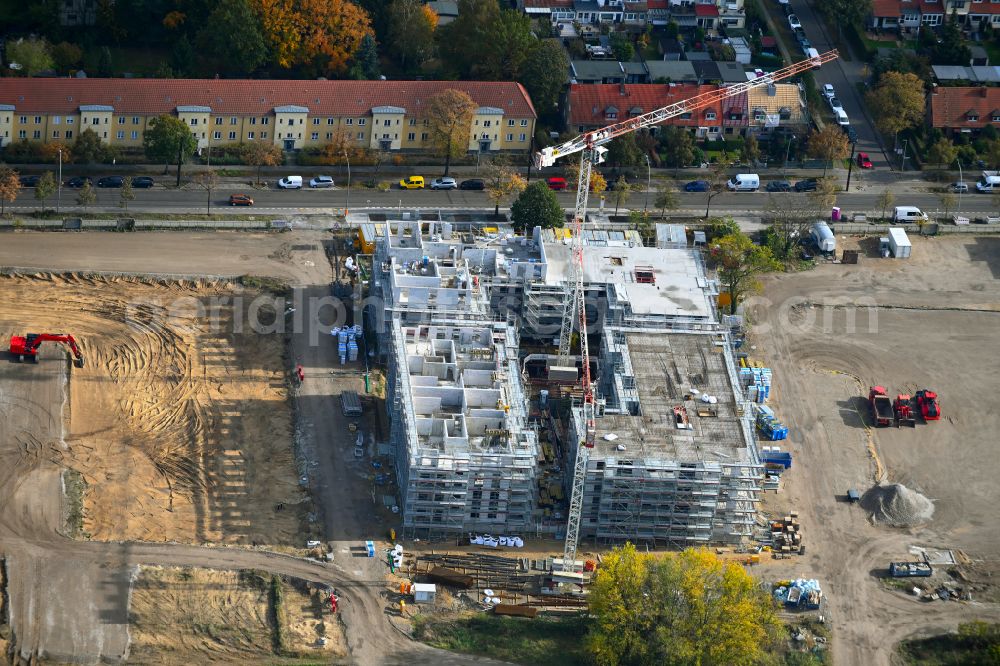 Aerial photograph Berlin - Construction site to build a new multi-family residential complex Marienufer on street Wendenschlossstrasse in the district Treptow-Koepenick in Berlin, Germany