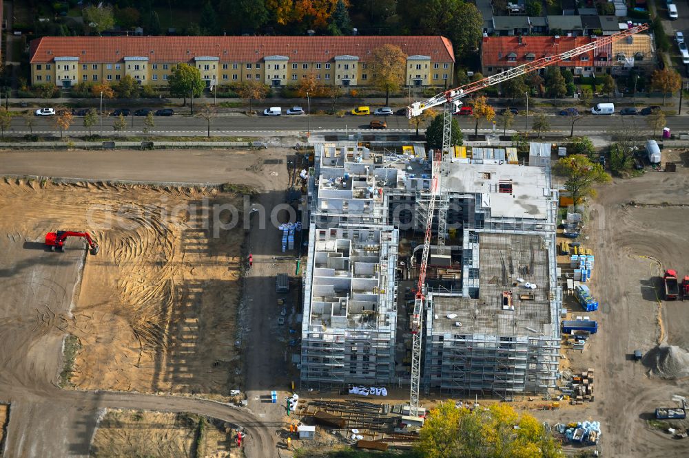 Berlin from above - Construction site to build a new multi-family residential complex Marienufer on street Wendenschlossstrasse in the district Treptow-Koepenick in Berlin, Germany