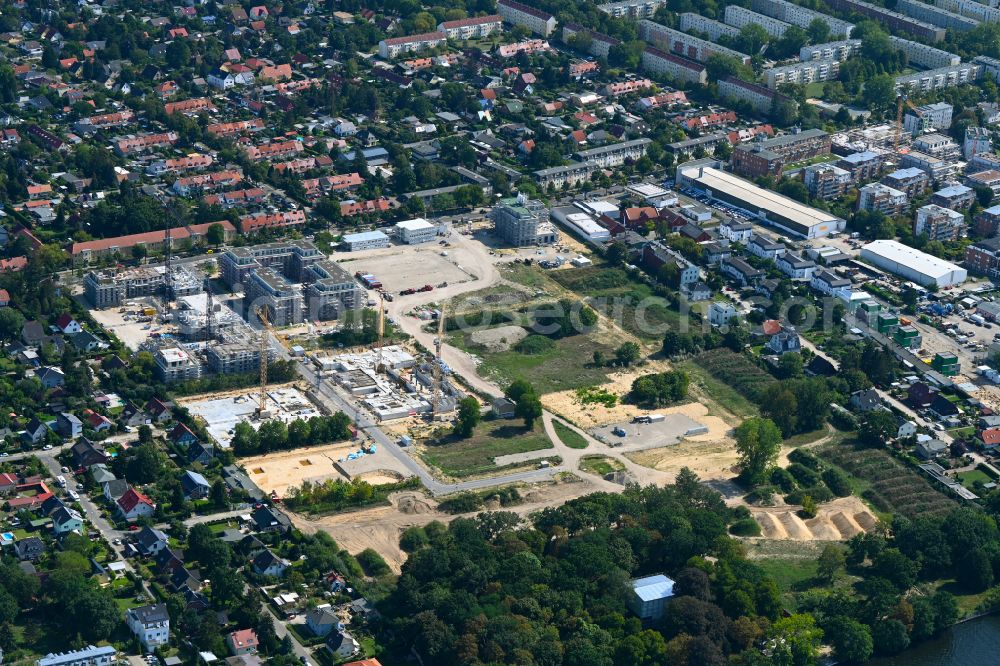 Aerial photograph Berlin - Construction site to build a new multi-family residential complex Marienufer on street Wendenschlossstrasse in the district Koepenick in Berlin, Germany