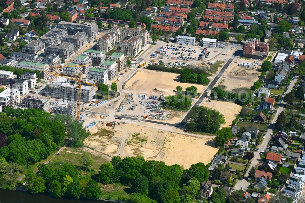 Aerial photograph Berlin - Construction site to build a new multi-family residential complex Marienufer on street Wendenschlossstrasse in the district Koepenick in Berlin, Germany