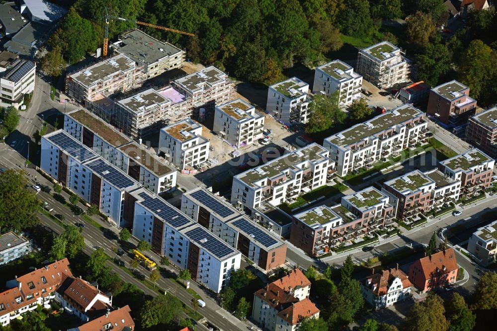 Augsburg from the bird's eye view: Construction site to build a new multi-family residential complex of Martini GmbH & Co. KG on Nagahama-Allee in Augsburg in the state Bavaria, Germany