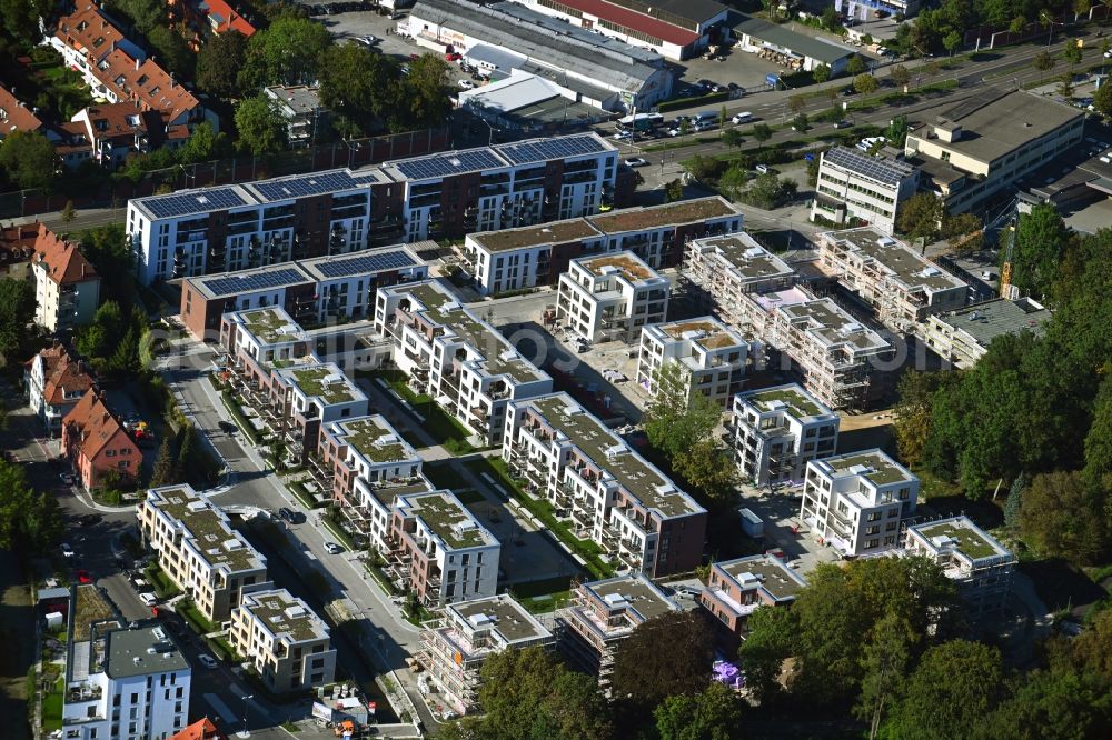 Augsburg from the bird's eye view: Construction site to build a new multi-family residential complex of Martini GmbH & Co. KG on Nagahama-Allee in Augsburg in the state Bavaria, Germany