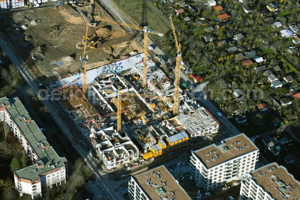 Berlin from the bird's eye view: Construction site for the construction of an apartment building Maximilians Quartier on Forckenbeckstrasse in the Schmargendorf district in Berlin, Germany