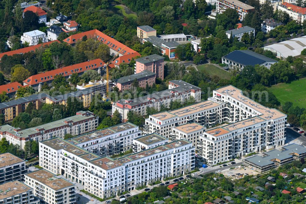 Aerial image Berlin - Construction site for the construction of an apartment building Maximilians Quartier on Forckenbeckstrasse in the Schmargendorf district in Berlin, Germany