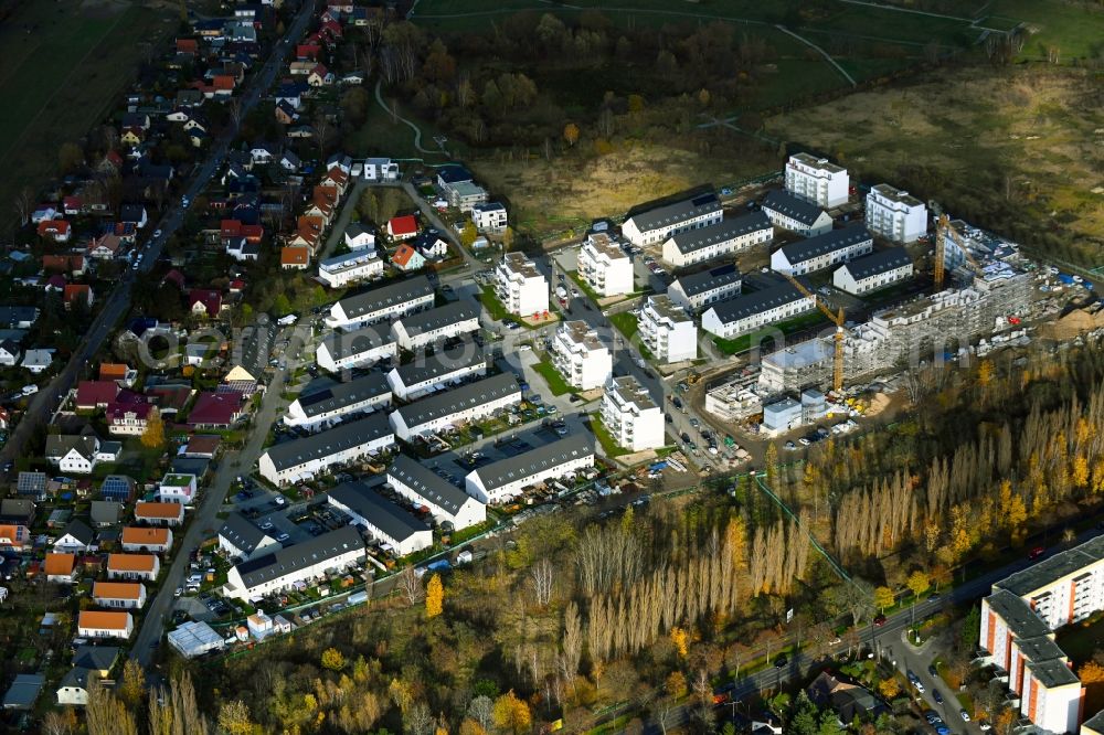 Aerial image Berlin - Construction site to build a new multi-family residential complex MEIN FALKENBERG in the district Falkenberg in Berlin, Germany