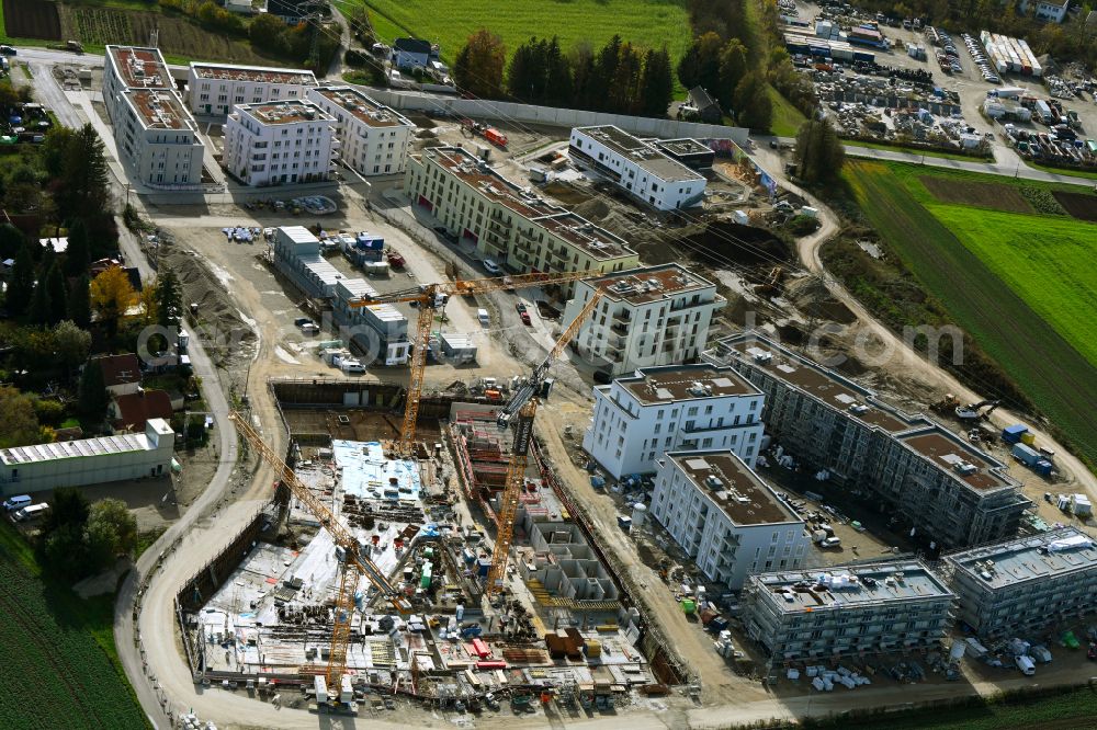 Aerial image München - Construction site to build a new multi-family residential complex mein raum on Lochhausener Strasse - Osterangerstasse in the district Lochhausen in Munich in the state Bavaria, Germany