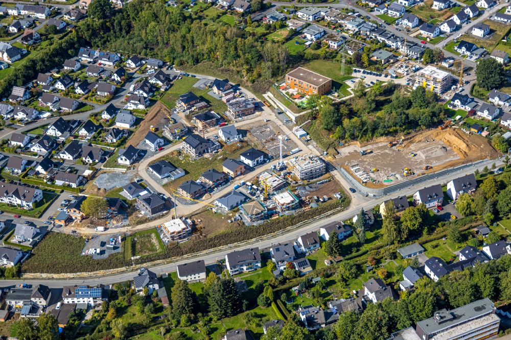 Meschede from above - Construction site to build a new multi-family residential complex on Waldstrasse in Meschede at Sauerland in the state North Rhine-Westphalia, Germany