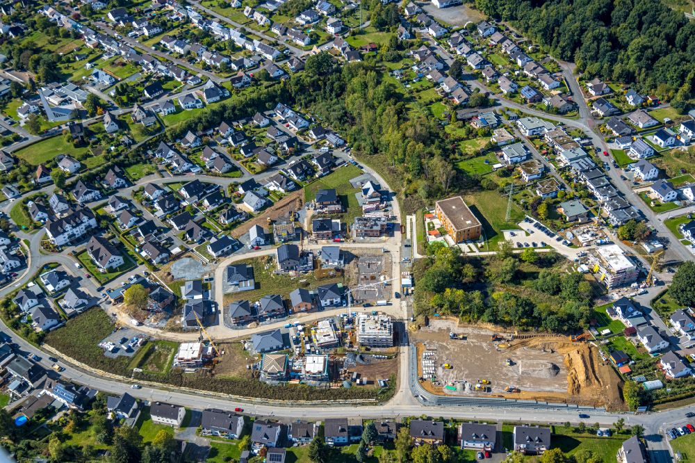 Meschede from the bird's eye view: Construction site to build a new multi-family residential complex on Waldstrasse in Meschede at Sauerland in the state North Rhine-Westphalia, Germany