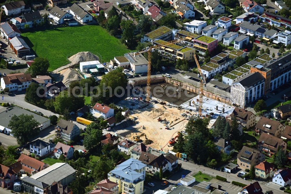 Schorndorf from the bird's eye view: Construction site to build a new multi-family residential complex Muehlenviertel in Schorndorf in the state Baden-Wuerttemberg, Germany
