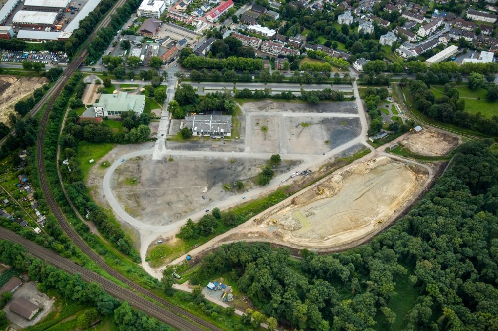 Recklinghausen from above - Construction site of a new residential estate next to the Palmkirmes carnival site and Vestland multi-purpose arena in Recklinghausen in the state of North Rhine-Westphalia