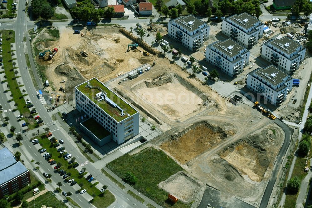 Aerial image Schönefeld - Construction site to build a new multi-family residential complex Neue Mitte on Hans-Grade-Allee - Grossziethener Weg - Am Schoenefeld in Schoenefeld in the state Brandenburg, Germany