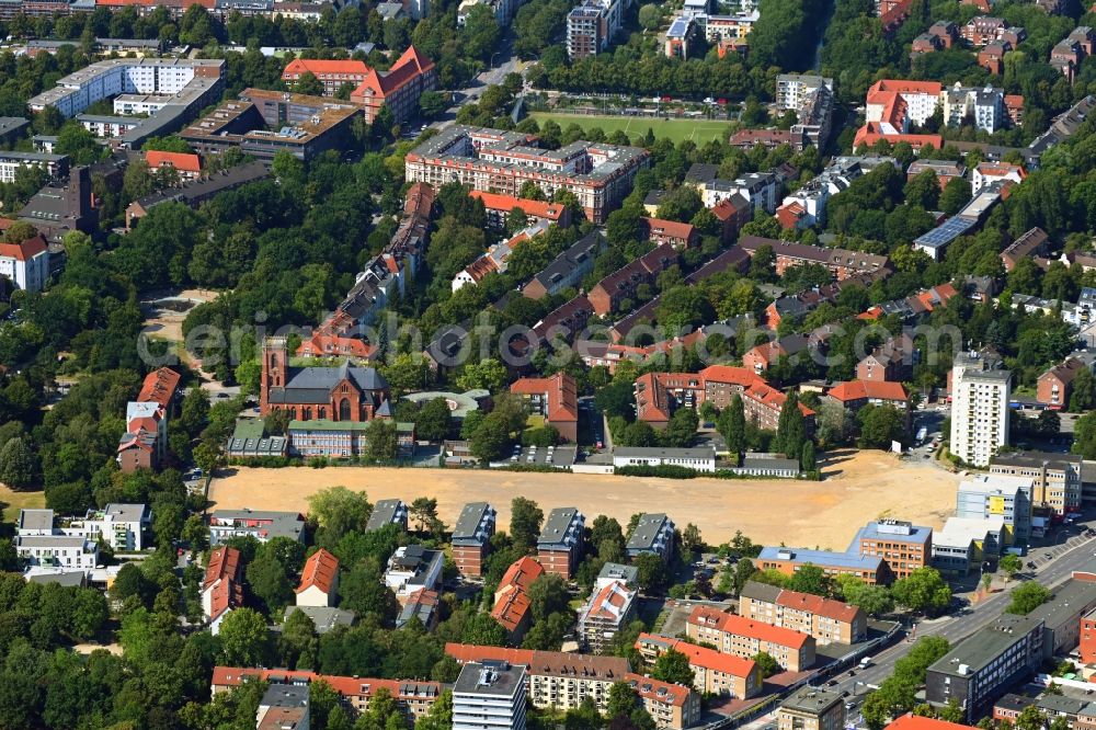Aerial image Hamburg - Construction site to build a new multi-family residential complex Neues Quartier Mesterkamp on Weidestrasse - Elsastrasse in the district Barmbek-Sued in Hamburg, Germany