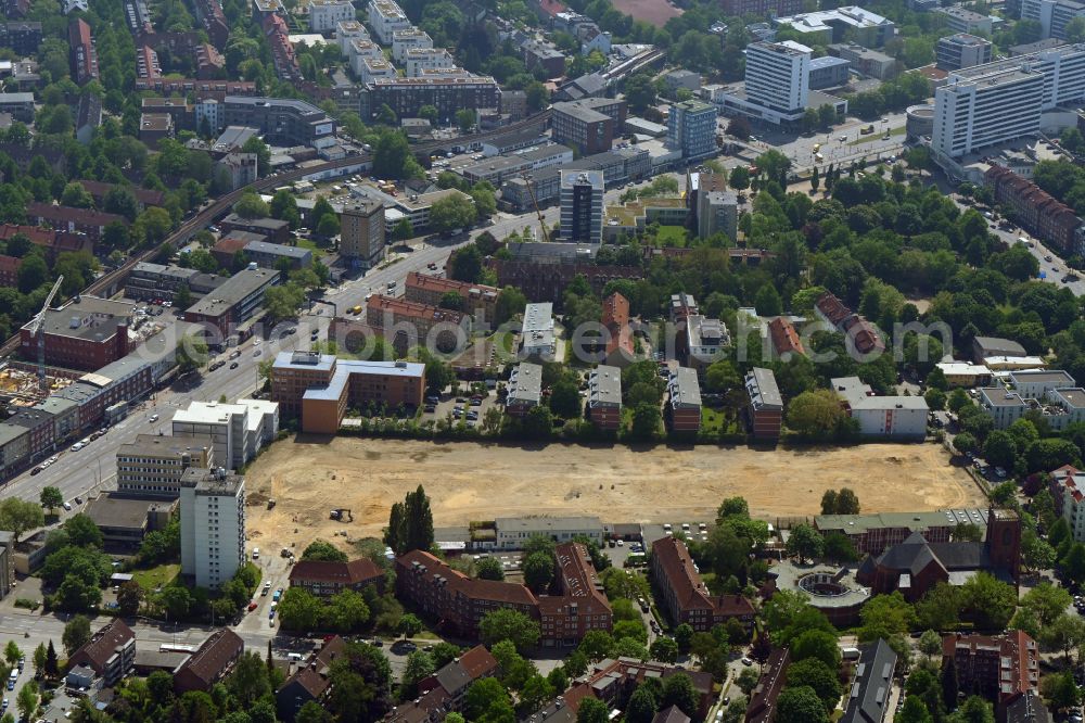 Aerial photograph Hamburg - Construction site to build a new multi-family residential complex Neues Quartier Mesterkamp on Weidestrasse - Elsastrasse in the district Barmbek-Sued in Hamburg, Germany