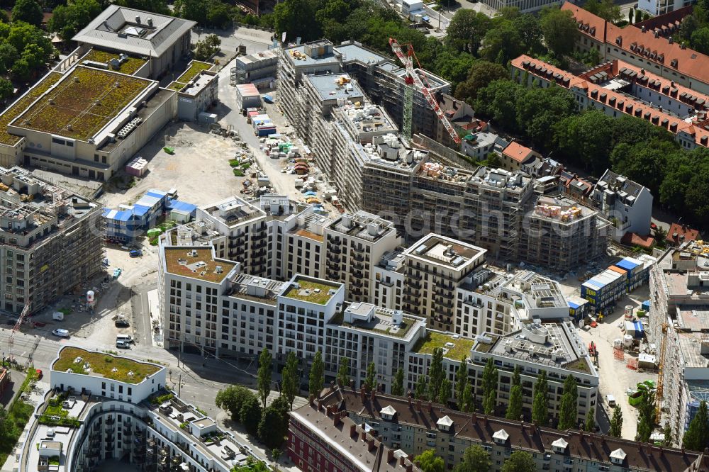 München from above - Construction site to build a new multi-family residential complex Am Nockherberg - Regerstrasse - Poppelstrasse in the district Au-Haidhausen in Munich in the state Bavaria, Germany