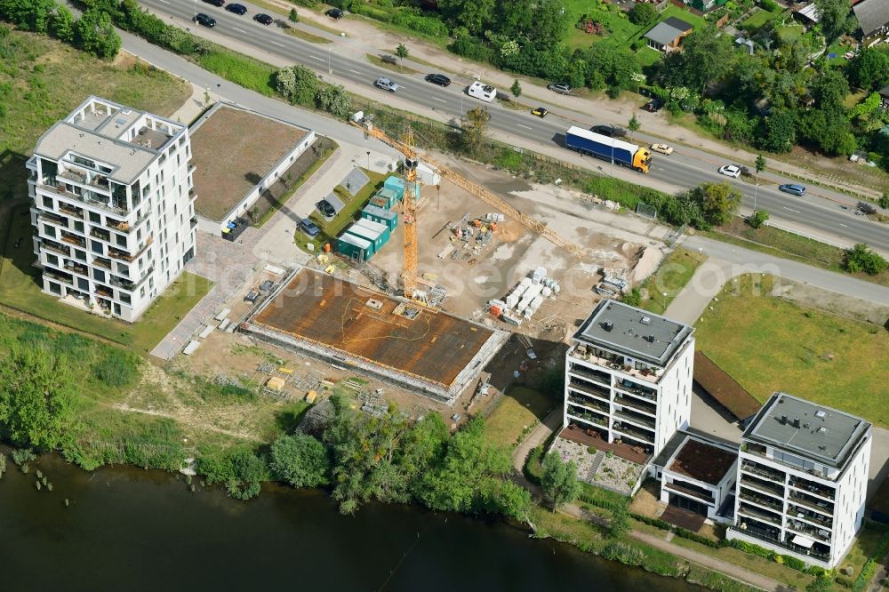 Aerial image Schwerin - Construction site to build a new multi-family residential complex Nordhafenquartier of ineg Immobilien Entwicklungsgesellschaft mbH on Moewenburgstrasse in Schwerin in the state Mecklenburg - Western Pomerania, Germany