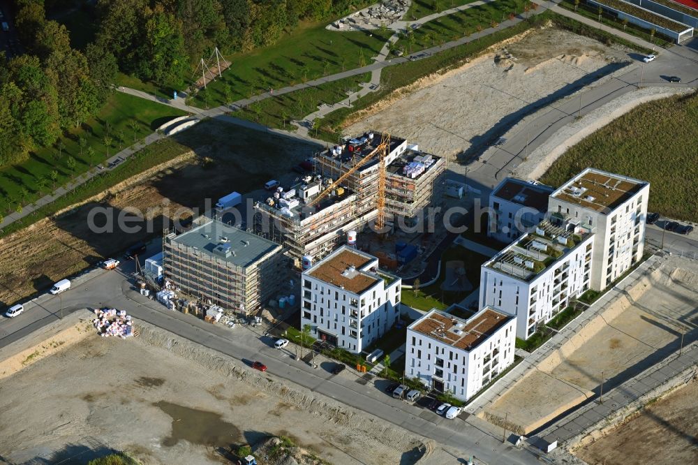 Aerial image München - Construction site to build a new multi-family residential complex in the district Aubing-Lochhausen-Langwied in Munich in the state Bavaria, Germany
