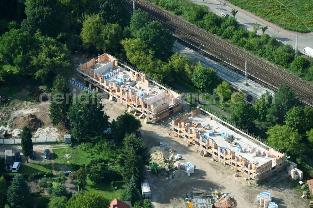 Aerial image Hohen Neuendorf - Construction site to build a new multi-family residential complex in the district Bergfelde in Hohen Neuendorf in the state Brandenburg, Germany